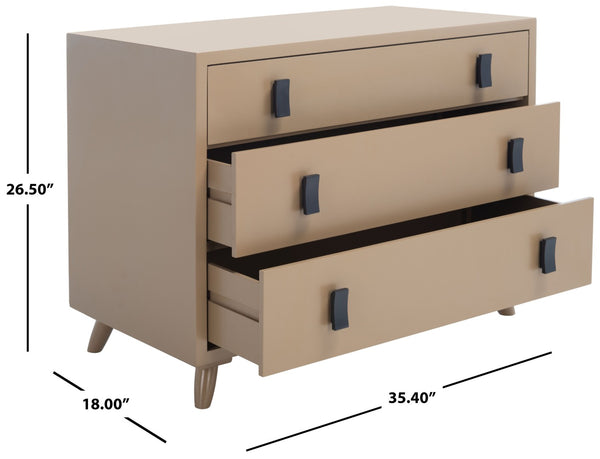 Safavieh Blaize Stylish Retro 3-Drawer Chest - Versatile Storage Solution For Bedroom, Entryway, Or Living Room Taupe/Black CHS6601B