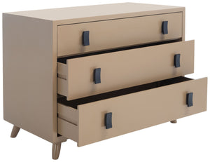 Safavieh Blaize Stylish Retro 3-Drawer Chest - Versatile Storage Solution For Bedroom, Entryway, Or Living Room Taupe/Black CHS6601B