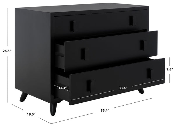 Safavieh Blaize Stylish Retro 3-Drawer Chest - Versatile Storage Solution For Bedroom, Entryway, Or Living Room Black CHS6601D