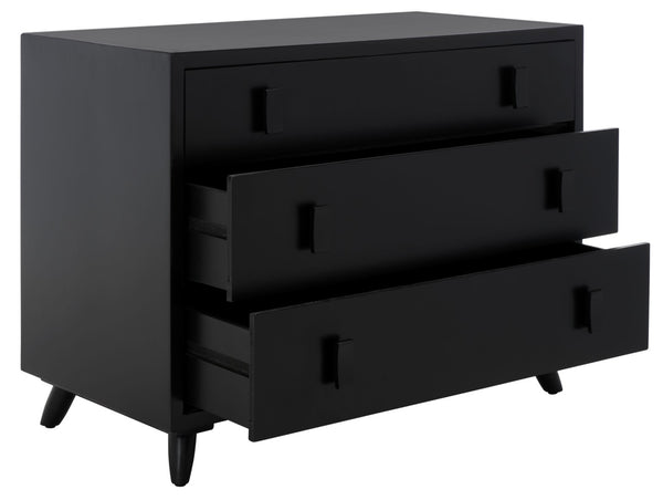 Safavieh Blaize Stylish Retro 3-Drawer Chest - Versatile Storage Solution For Bedroom, Entryway, Or Living Room Black CHS6601D