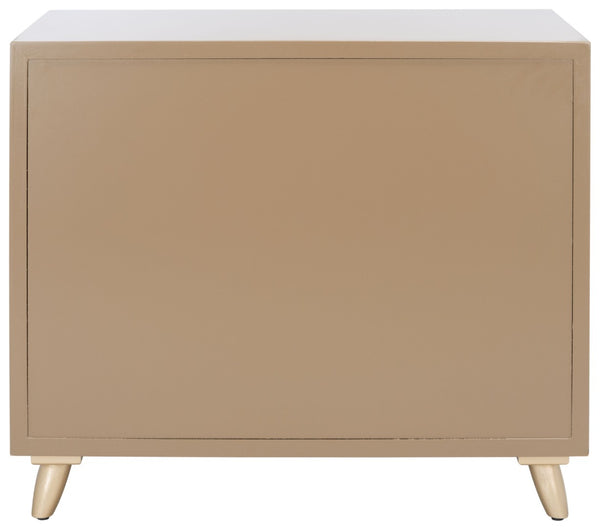 Safavieh Raquel 3-Drawer Chest - Mid-Century Modern Rustic Storage Solution For Stylish Small Spaces Taupe/Gold/Brown Faux Leather CHS6602A