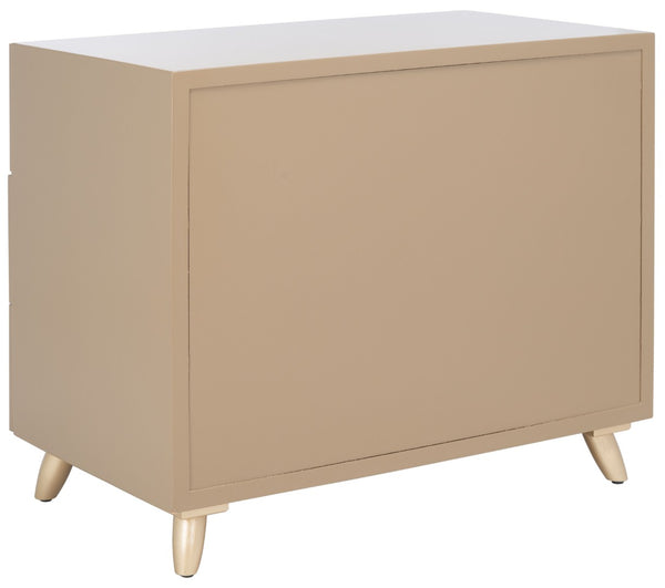Safavieh Raquel 3-Drawer Chest - Mid-Century Modern Rustic Storage Solution For Stylish Small Spaces Taupe/Gold/Brown Faux Leather CHS6602A