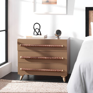 Safavieh Raquel 3-Drawer Chest - Mid-Century Modern Rustic Storage Solution For Stylish Small Spaces Taupe/Gold/Brown Faux Leather CHS6602A