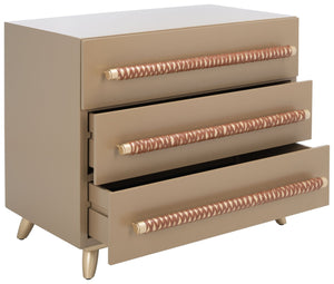 Safavieh Raquel 3-Drawer Chest - Mid-Century Modern Rustic Storage Solution For Stylish Small Spaces Taupe/Gold/Brown Faux Leather CHS6602A