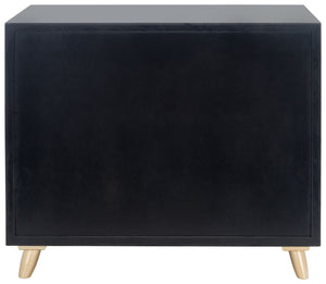 Safavieh Raquel Stylish 3 Drawer Chest In Black & Gold With Brown Faux Leather - Chic Storage Solution! Black ,Gold Wood,Metal,Faux Leather Chs6602b