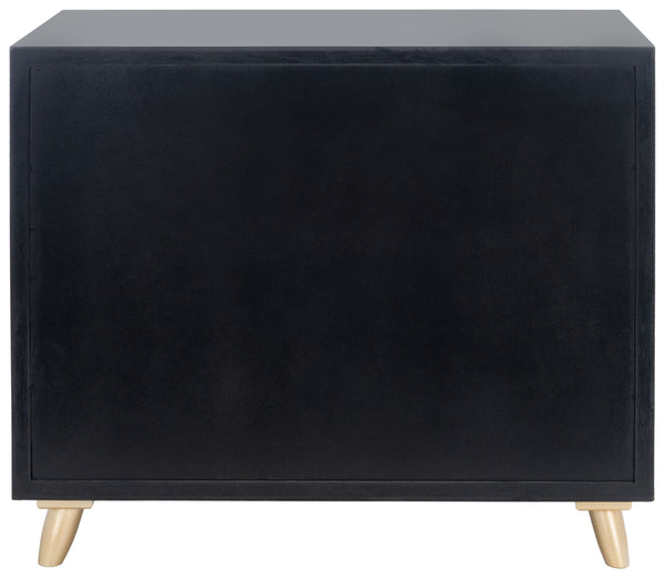 Safavieh Raquel Stylish 3 Drawer Chest In Black & Gold With Brown Faux Leather - Chic Storage Solution! Black ,Gold Wood,Metal,Faux Leather Chs6602b