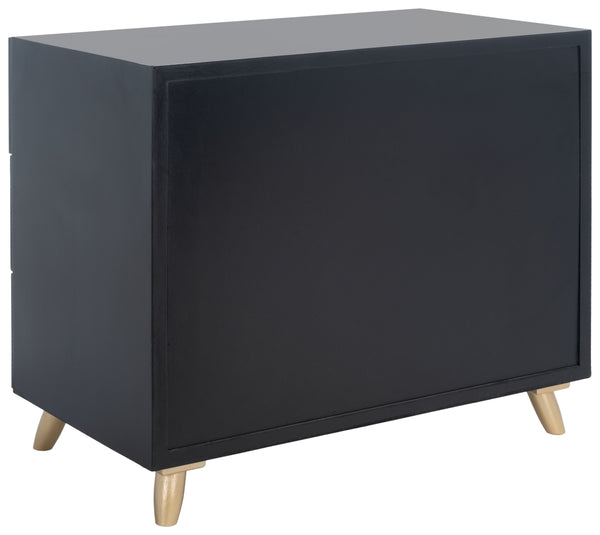 Safavieh Raquel Stylish 3 Drawer Chest In Black & Gold With Brown Faux Leather - Chic Storage Solution! Black ,Gold Wood,Metal,Faux Leather Chs6602b