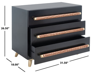 Safavieh Raquel Stylish 3 Drawer Chest In Black & Gold With Brown Faux Leather - Chic Storage Solution! Black ,Gold Wood,Metal,Faux Leather Chs6602b