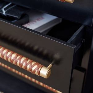 Safavieh Raquel Stylish 3 Drawer Chest In Black & Gold With Brown Faux Leather - Chic Storage Solution! Black ,Gold Wood,Metal,Faux Leather Chs6602b