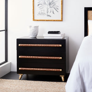 Safavieh Raquel 3-Drawer Chest - Mid-Century Modern Rustic Storage Solution For Stylish Small Spaces Black/Gold/Brown Faux Leather CHS6602B