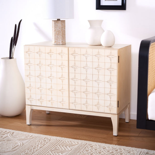 Safavieh Sula 2-Door Chest With Shelf - Moroccan-Inspired Style In Antique White For Modern Spaces CHS6603A