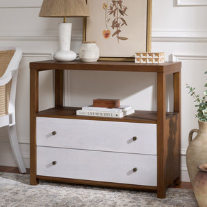 Ernest Solid Wood 2-Drawer Chest With Open Shelf — Rustic Coastal Accent For Entryway & Bedroom