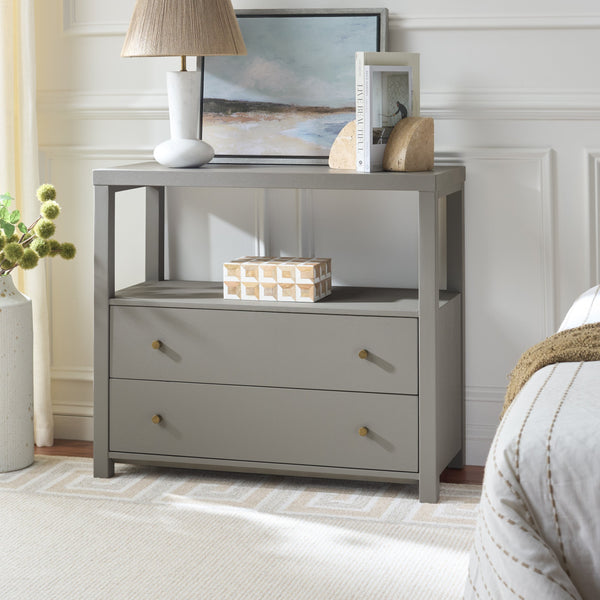 Ernest Solid Wood 2-Drawer Chest With Open Shelf — Rustic Coastal Accent For Entryway & Bedroom