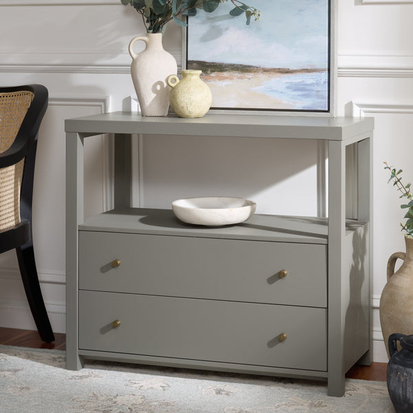 Ernest Solid Wood 2-Drawer Chest With Open Shelf — Rustic Coastal Accent For Entryway & Bedroom