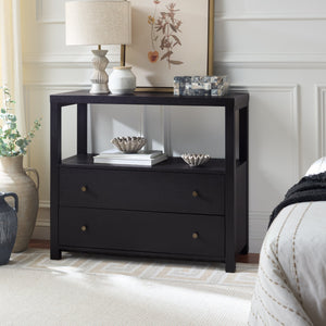 Ernest Solid Wood 2-Drawer Chest With Open Shelf — Rustic Coastal Accent For Entryway & Bedroom