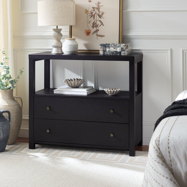Ernest Solid Wood 2-Drawer Chest With Open Shelf — Rustic Coastal Accent For Entryway & Bedroom
