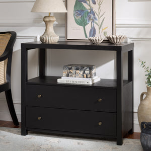 Ernest Solid Wood 2-Drawer Chest With Open Shelf — Rustic Coastal Accent For Entryway & Bedroom