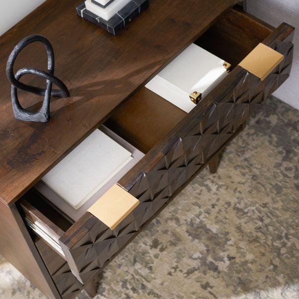 Safavieh Zinnia 3 Drawer Chest - Artisan Carved Storage Solution With Geometric Design For Modern Spaces Walnut CHS9000A