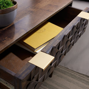 Safavieh Zinnia 3 Drawer Chest - Artisan Carved Storage Solution With Geometric Design For Modern Spaces Walnut CHS9000A