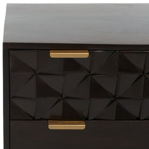 Safavieh Zinnia 3 Drawer Chest - Artisan Carved Storage Solution With Geometric Design For Modern Spaces Walnut CHS9000A