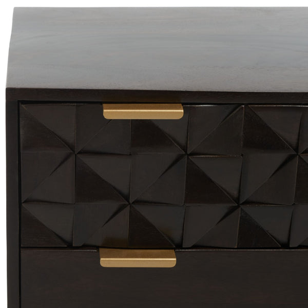Safavieh Zinnia 3 Drawer Chest - Artisan Carved Storage Solution With Geometric Design For Modern Spaces Walnut CHS9000A