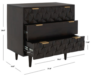 Safavieh Zinnia 3 Drawer Chest - Artisan Carved Storage Solution With Geometric Design For Modern Spaces Walnut CHS9000A