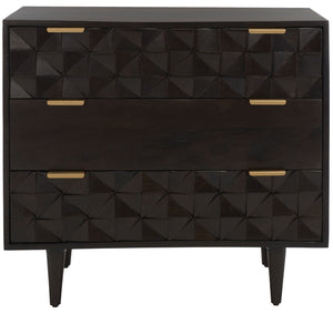Safavieh Zinnia 3 Drawer Chest - Artisan Carved Storage Solution With Geometric Design For Modern Spaces Walnut CHS9000A