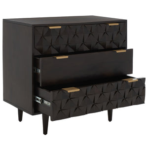 Safavieh Zinnia 3 Drawer Chest - Artisan Carved Storage Solution With Geometric Design For Modern Spaces Walnut CHS9000A