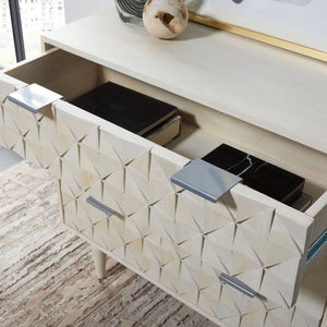 Safavieh Zinnia 3 Drawer Chest - Artisan Carved Storage Solution With Geometric Design For Modern Spaces White Wash/Silver CHS9000B