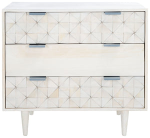 Safavieh Zinnia 3 Drawer Chest - Artisan Carved Storage Solution With Geometric Design For Modern Spaces White Wash/Silver CHS9000B