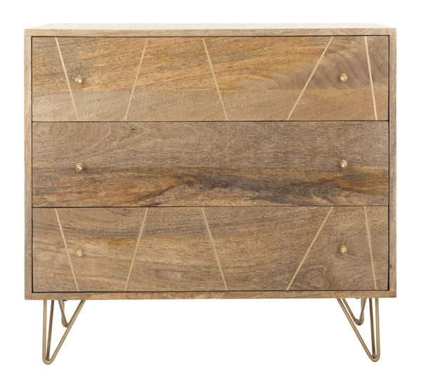 Safavieh Marigold 3 Drawer Chest – Solid Mango Wood Storage Solution With Chic Modern Design For Any Space Natural/Brass CHS9001A