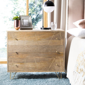 Safavieh Marigold 3 Drawer Chest – Solid Mango Wood Storage Solution With Chic Modern Design For Any Space Natural/Brass CHS9001A