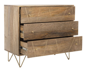 Safavieh Marigold 3 Drawer Chest – Solid Mango Wood Storage Solution With Chic Modern Design For Any Space Natural/Brass CHS9001A