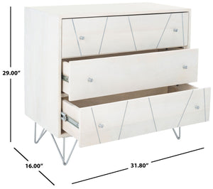 Safavieh Marigold 3 Drawer Chest – Solid Mango Wood Storage Solution With Chic Modern Design For Any Space White Wash/Silver CHS9001B