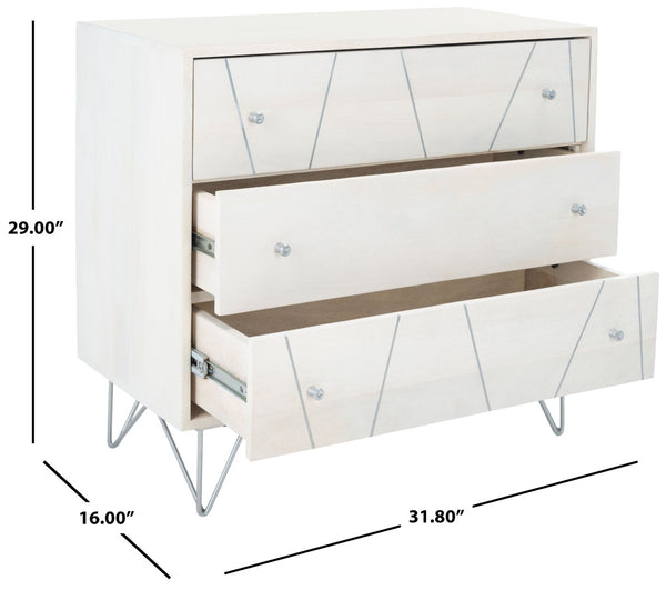Safavieh Marigold 3 Drawer Chest – Solid Mango Wood Storage Solution With Chic Modern Design For Any Space White Wash/Silver CHS9001B