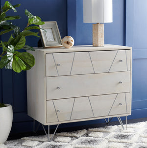 Safavieh Marigold 3 Drawer Chest – Solid Mango Wood Storage Solution With Chic Modern Design For Any Space White Wash/Silver CHS9001B