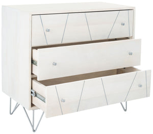 Safavieh Marigold 3 Drawer Chest – Solid Mango Wood Storage Solution With Chic Modern Design For Any Space White Wash/Silver CHS9001B