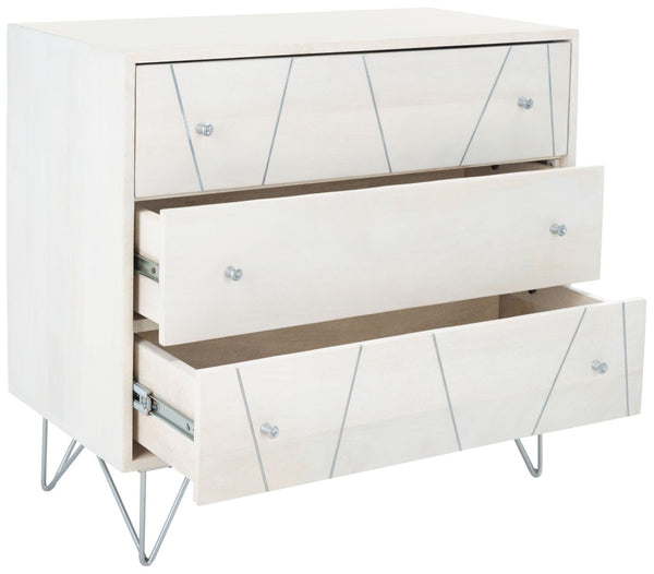 Safavieh Marigold 3 Drawer Chest – Solid Mango Wood Storage Solution With Chic Modern Design For Any Space White Wash/Silver CHS9001B