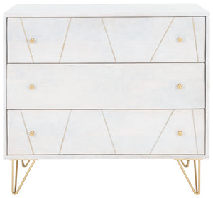 Safavieh Marigold 3 Drawer Chest – Solid Mango Wood Storage Solution With Chic Modern Design For Any Space White Wash/Brass CHS9001C