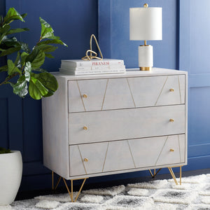 Safavieh Marigold 3 Drawer Chest – Solid Mango Wood Storage Solution With Chic Modern Design For Any Space White Wash/Brass CHS9001C