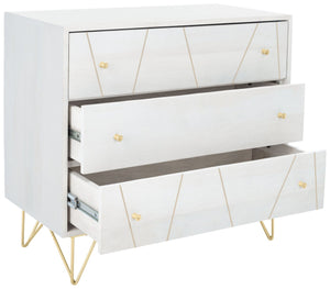 Safavieh Marigold 3 Drawer Chest – Solid Mango Wood Storage Solution With Chic Modern Design For Any Space White Wash/Brass CHS9001C