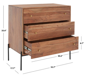 Safavieh Dowling 3-Drawer Chest - Elegant Mango Wood Storage Solution With Brass Accents For Modern Interiors CHS9002A