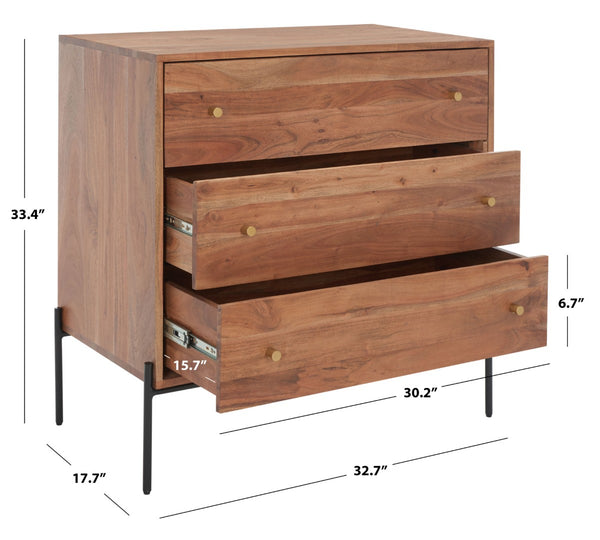 Safavieh Dowling 3-Drawer Chest - Elegant Mango Wood Storage Solution With Brass Accents For Modern Interiors CHS9002A