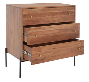 Safavieh Dowling 3-Drawer Chest - Elegant Mango Wood Storage Solution With Brass Accents For Modern Interiors CHS9002A