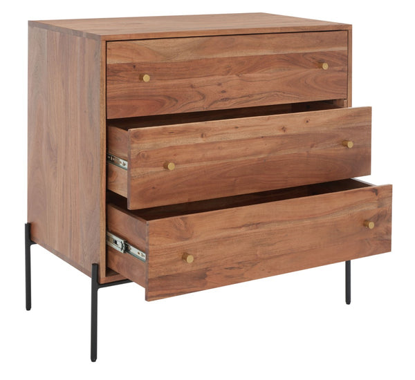 Safavieh Dowling 3-Drawer Chest - Elegant Mango Wood Storage Solution With Brass Accents For Modern Interiors CHS9002A