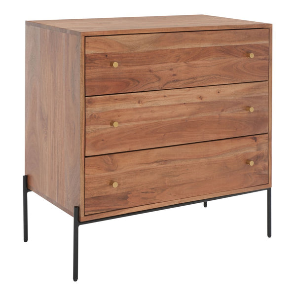 Safavieh Dowling 3-Drawer Chest - Elegant Mango Wood Storage Solution With Brass Accents For Modern Interiors CHS9002A
