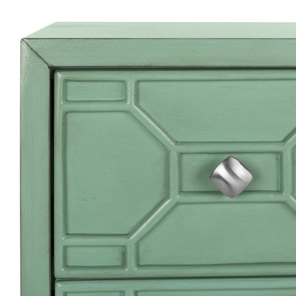 Safavieh Izumi Modern 3-Drawer Chest In Vibrant Turquoise With Geometric Design For Stylish Storage Solutions CHS9201A