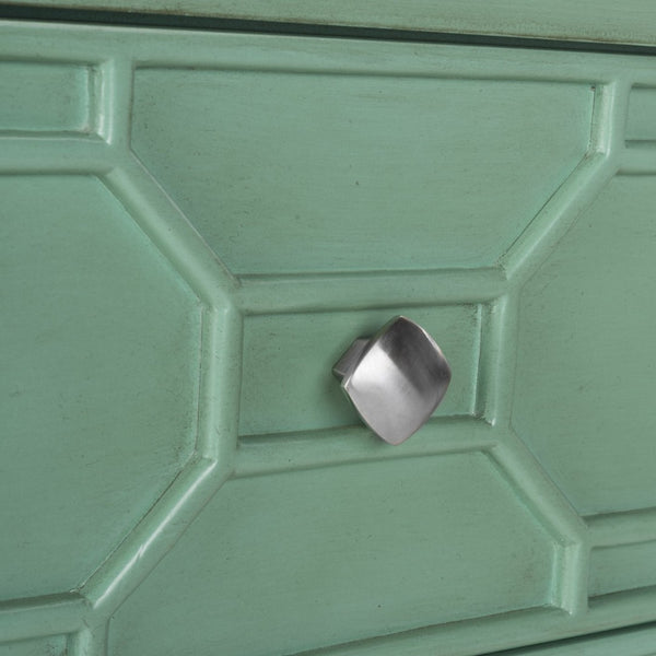 Safavieh Izumi Modern 3-Drawer Chest In Vibrant Turquoise With Geometric Design For Stylish Storage Solutions CHS9201A