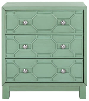 Safavieh Izumi Modern 3-Drawer Chest In Vibrant Turquoise With Geometric Design For Stylish Storage Solutions CHS9201A