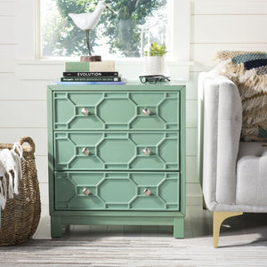 Safavieh Izumi Modern 3-Drawer Chest In Vibrant Turquoise With Geometric Design For Stylish Storage Solutions CHS9201A